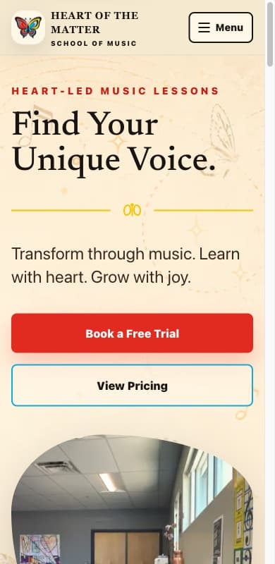 Heart of the Matter School of Music mobile website preview