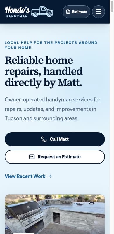Hondo’s Handyman mobile website preview